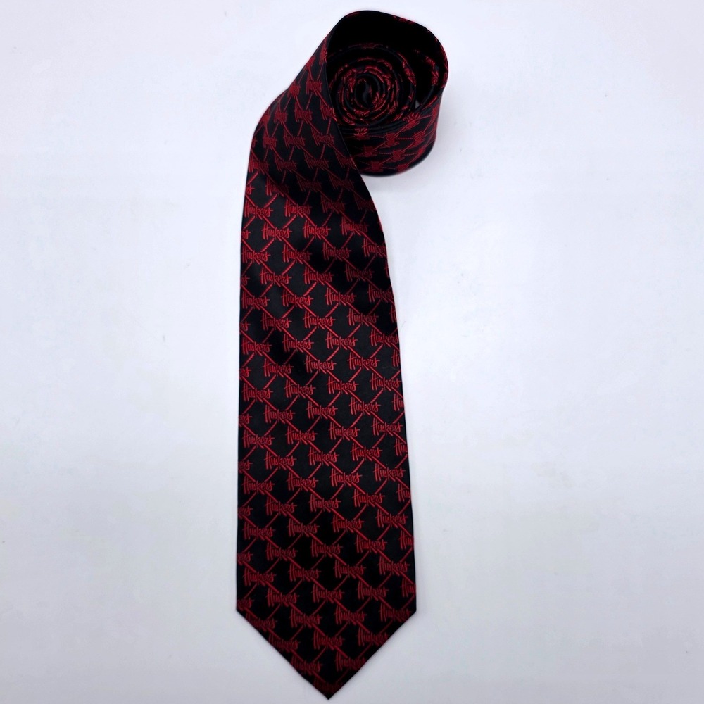 Eagles Wings Nebraska Huskers Mens Silk Necktie Black Red Script Logo Pattern